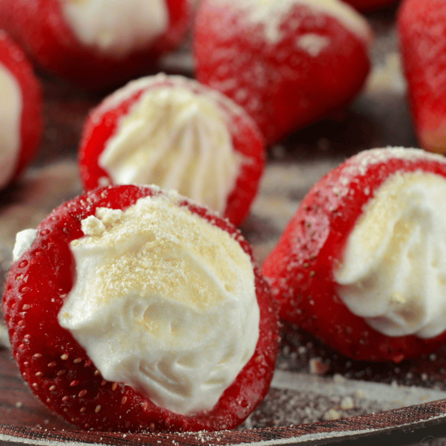 Close up image of deviled strawberries