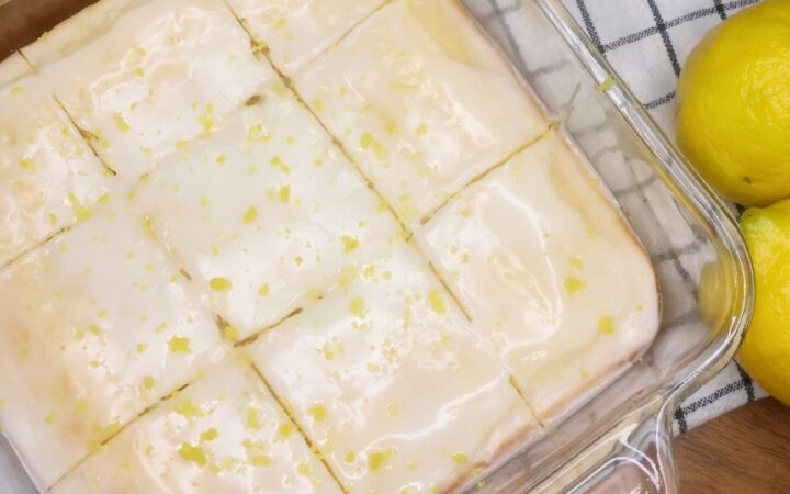 Glazed and sliced lemon brownies
