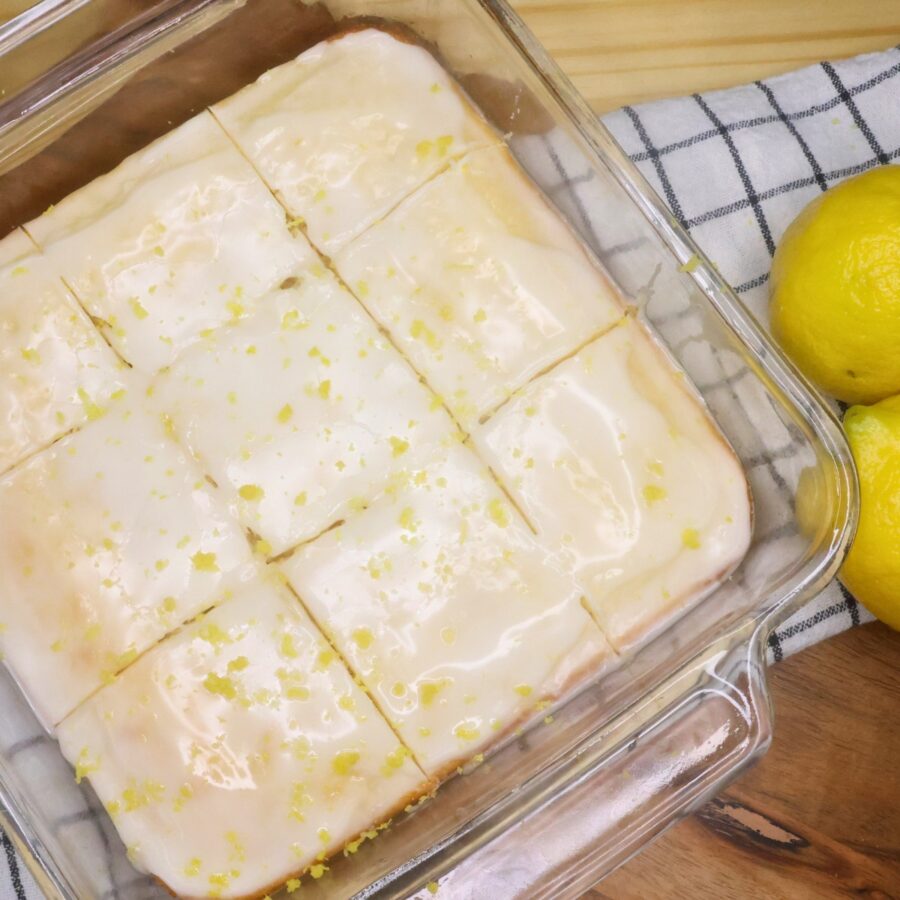Glazed and sliced lemon brownies