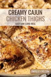 Creamy Cajun Chicken Thighs Pin with text overlay