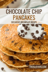 Chocolate Chip Pancakes Pin with text overlay