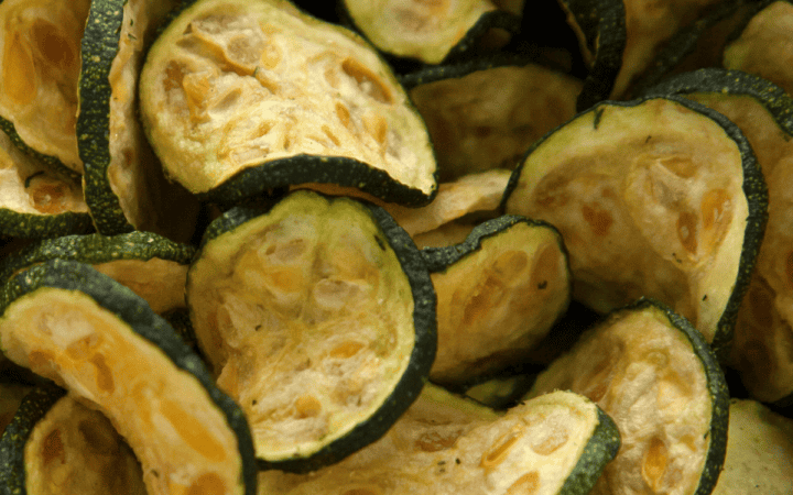 Overhead image of air fryer cucumber chips