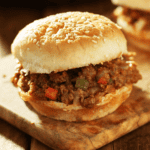 Close up image of a sloppy joe sandwich