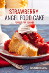 Strawberry Angel Food Cake Pin with text overlay