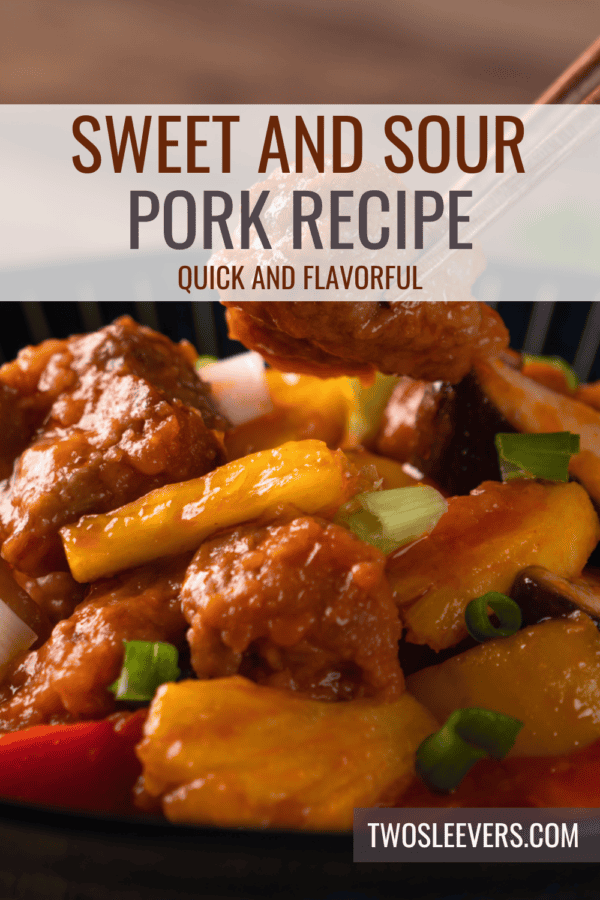 Sweet and Sour Pork Pin with text overlay