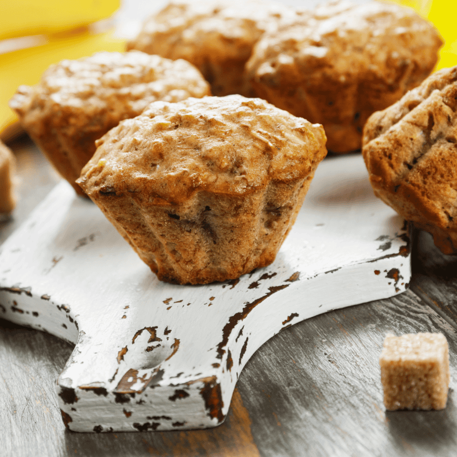 Close up image of banana oatmeal muffins