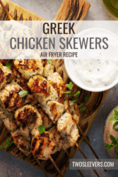 Greek Chicken Skewers Pin with text overlay