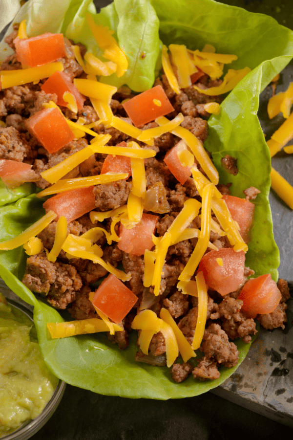 Close up image of ground beef lettuce wraps