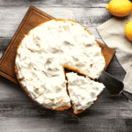 Overhead image of Lemonade Pie on a wooden cutting board - 13