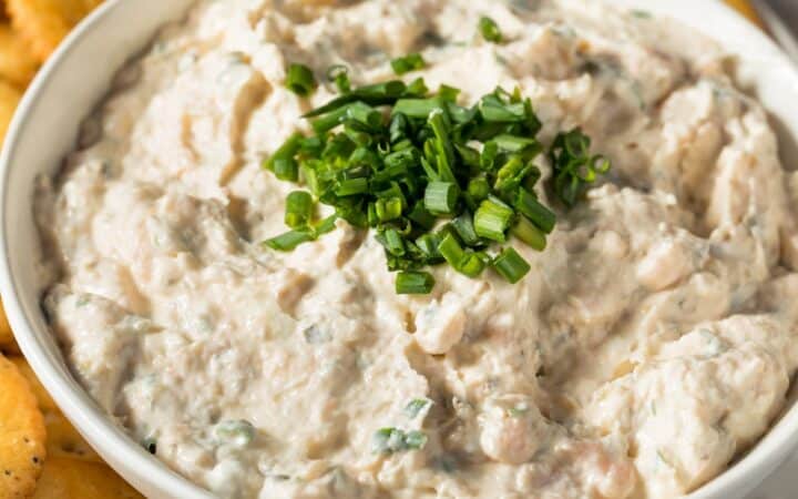 Smoked Tuna Dip in a bowl with crackers