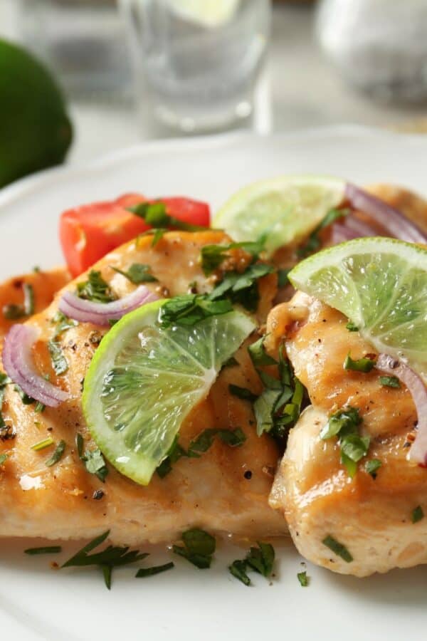 Tequila Lime Chicken on a white plate