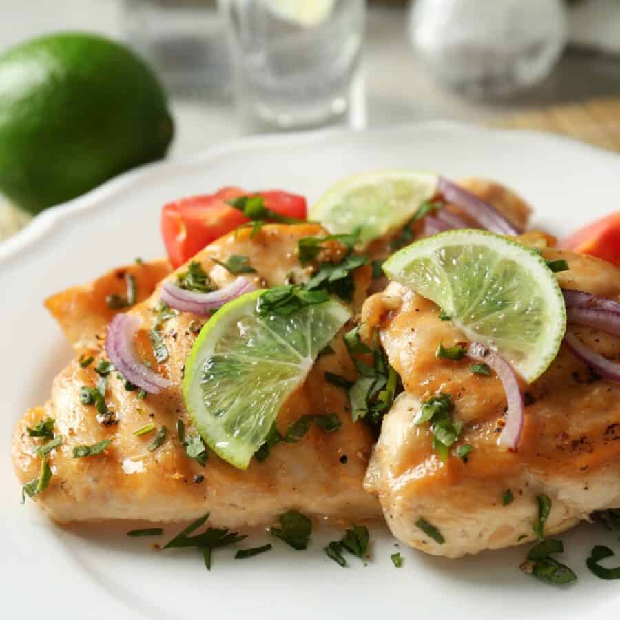 Tequila Lime Chicken on a white plate