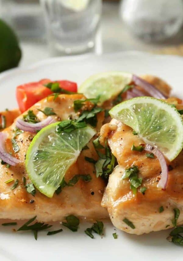 Tequila Lime Chicken on a white plate