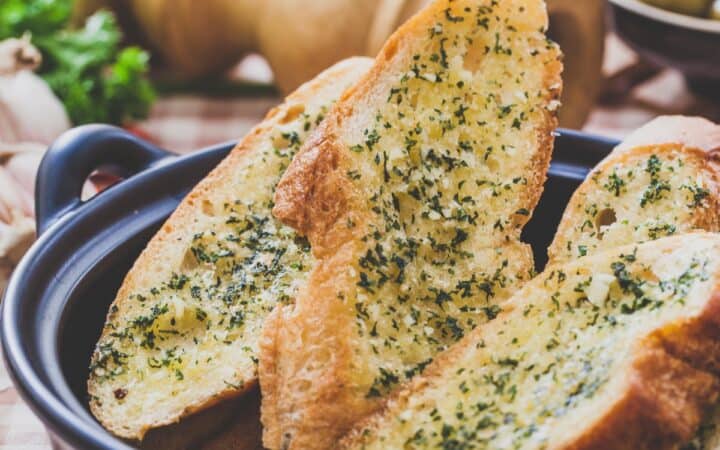 A bowl of air fryer garlic bread