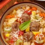 Overhead image of Meatball Soup in a bowl - 9
