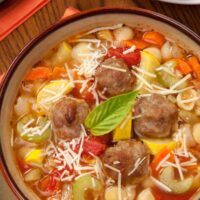 Overhead image of Meatball Soup in a bowl