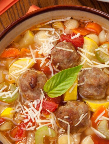 Overhead image of Meatball Soup in a bowl