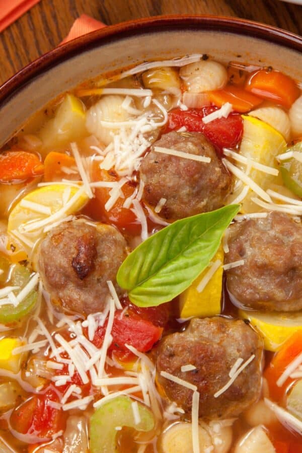 Overhead image of Meatball Soup in a bowl