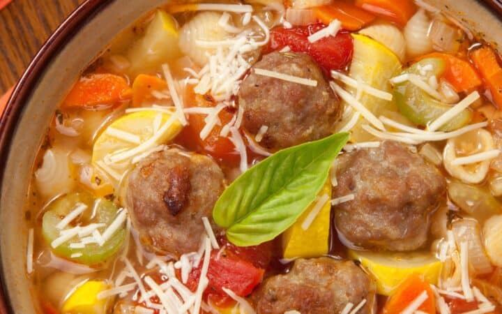 Overhead image of Meatball Soup in a bowl