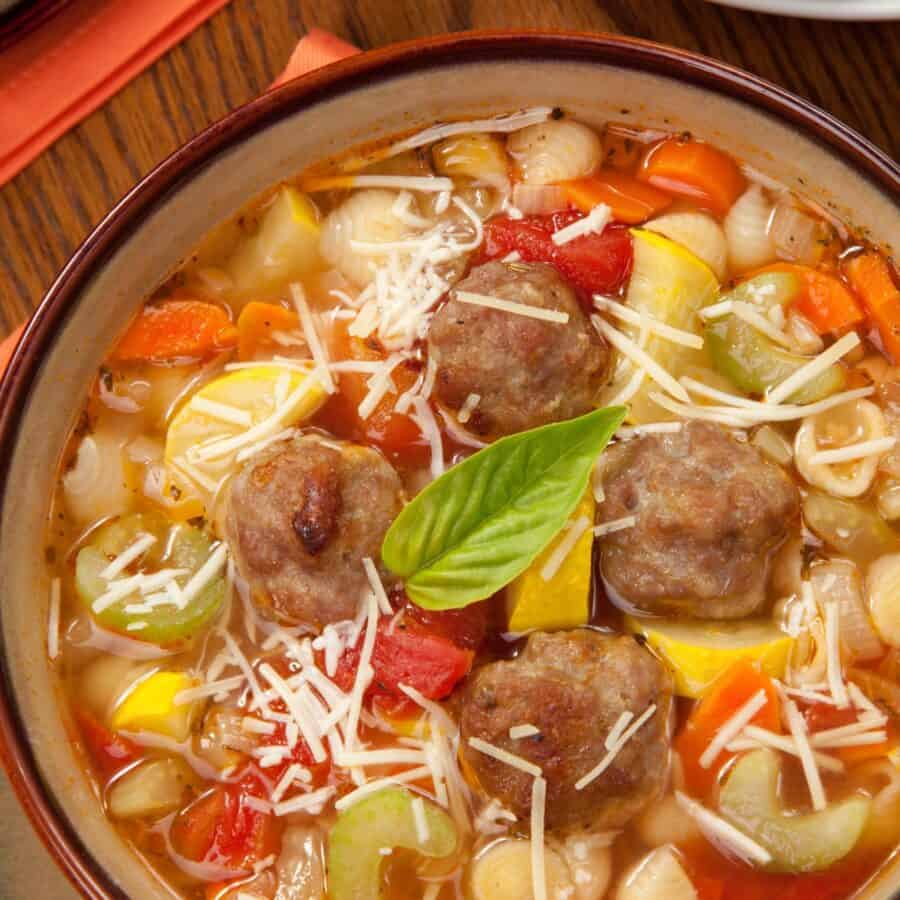 Overhead image of Meatball Soup in a bowl