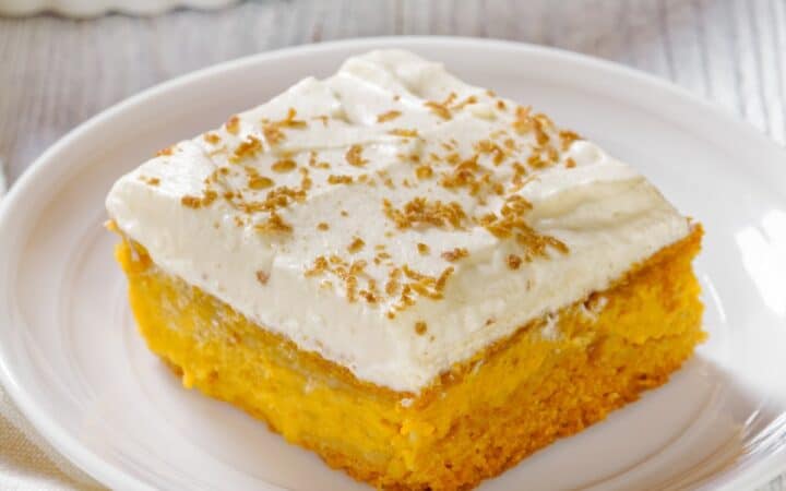 Close up image of Pumpkin Bars with Cream Cheese Frosting