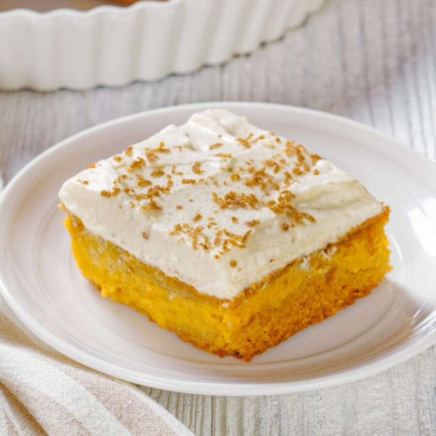 Close up image of Pumpkin Bars with Cream Cheese Frosting