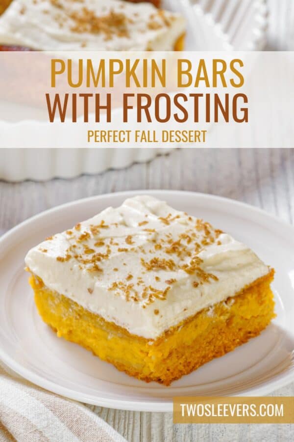 Pumpkin Bars with Cream Cheese Frosting Pin with text overlay