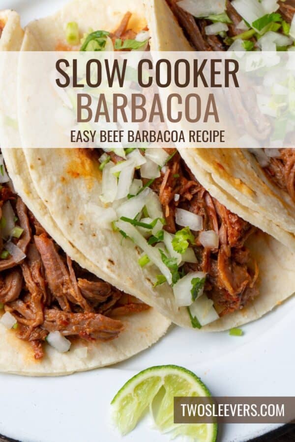 Slow Cooker Barbacoa Pin with text overlay