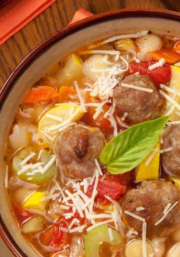 Overhead image of Meatball Soup in a bowl