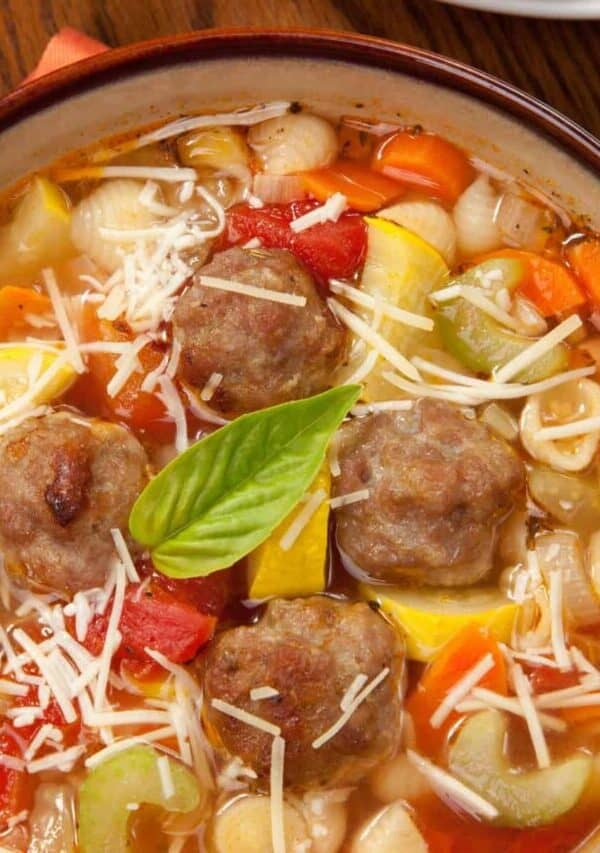 Overhead image of Meatball Soup in a bowl