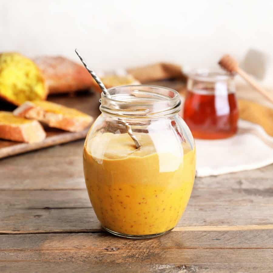 Honey Mustard Sauce in a glass jar