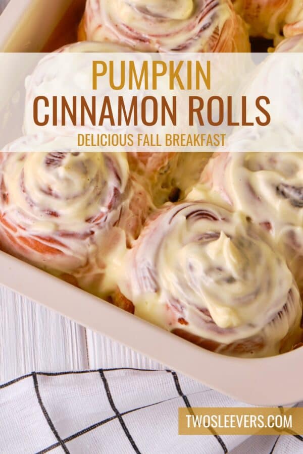 Pumpkin Cinnamon Rolls Pin with text overlay