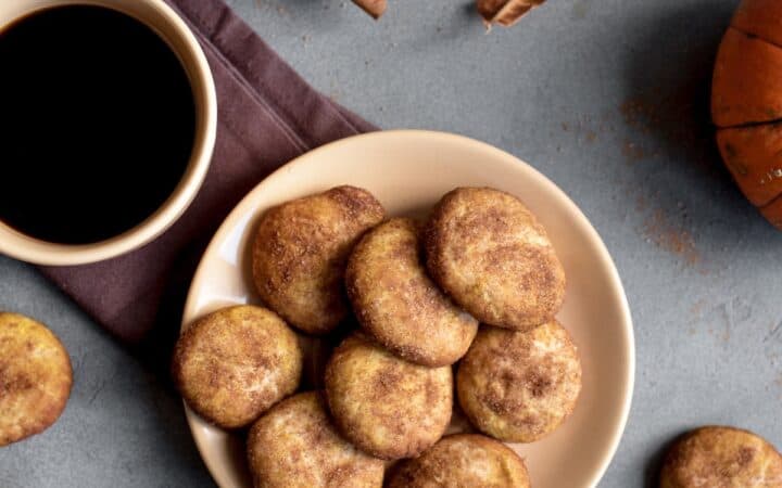 Overhead image of Pumpkin Snickerdoodle Cookies on a plate