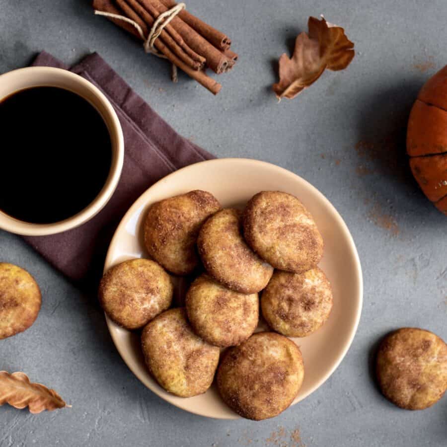 Overhead image of Pumpkin Snickerdoodle Cookies on a plate