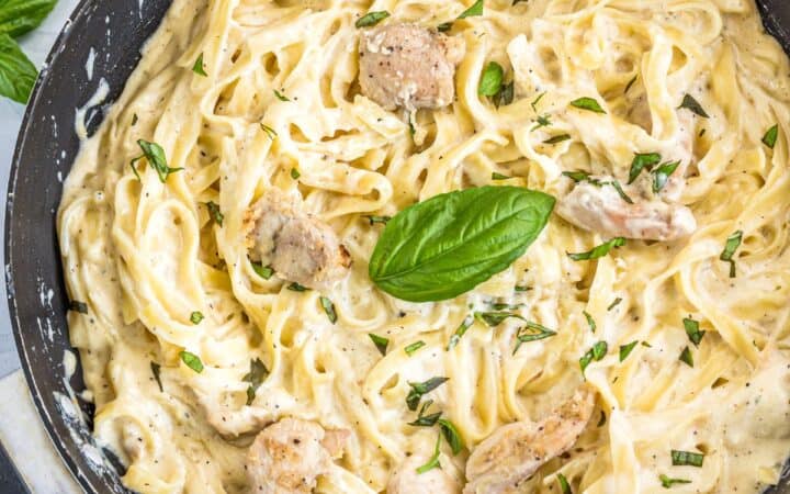 Overhead image of Crock Pot Chicken Alfredo