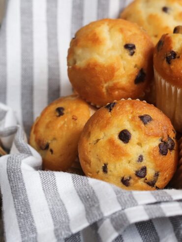 Close up image of Mini Muffins in a wicker basket lined with a towel