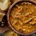 Overhead image of Slow Cooker Lasagna Soup in a bowl - 8