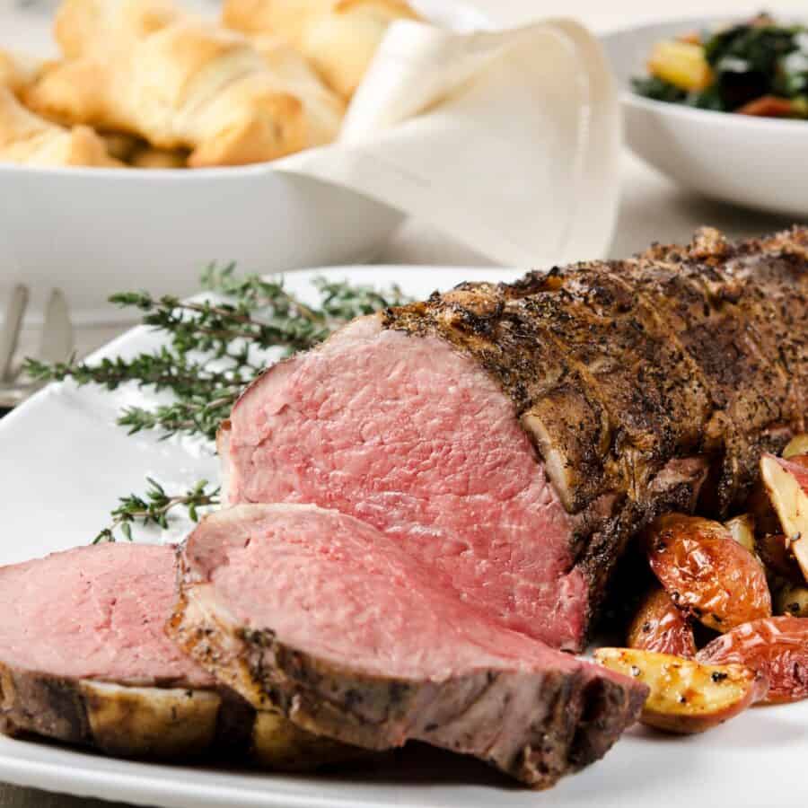 Sliced Beef Tenderloin Roast on a white plate