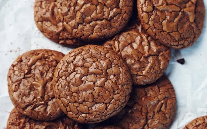 Overhead image of Brownie Mix Cookies on a light background