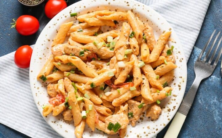 Overhead image of Cajun Chicken Pasta on a plate