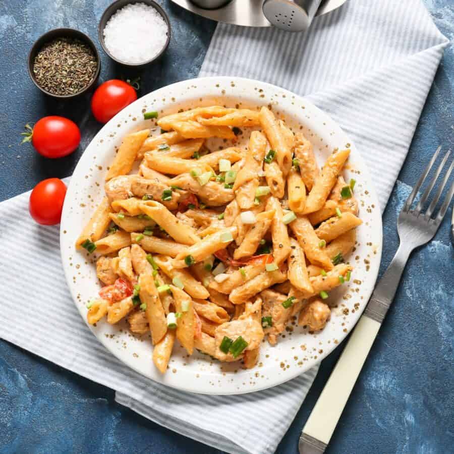 Overhead image of Cajun Chicken Pasta on a plate