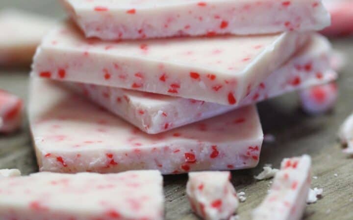 Peppermint Fudge cut into squares and stacked