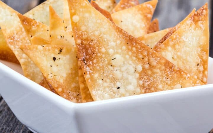 Wonton Chips in a white bowl