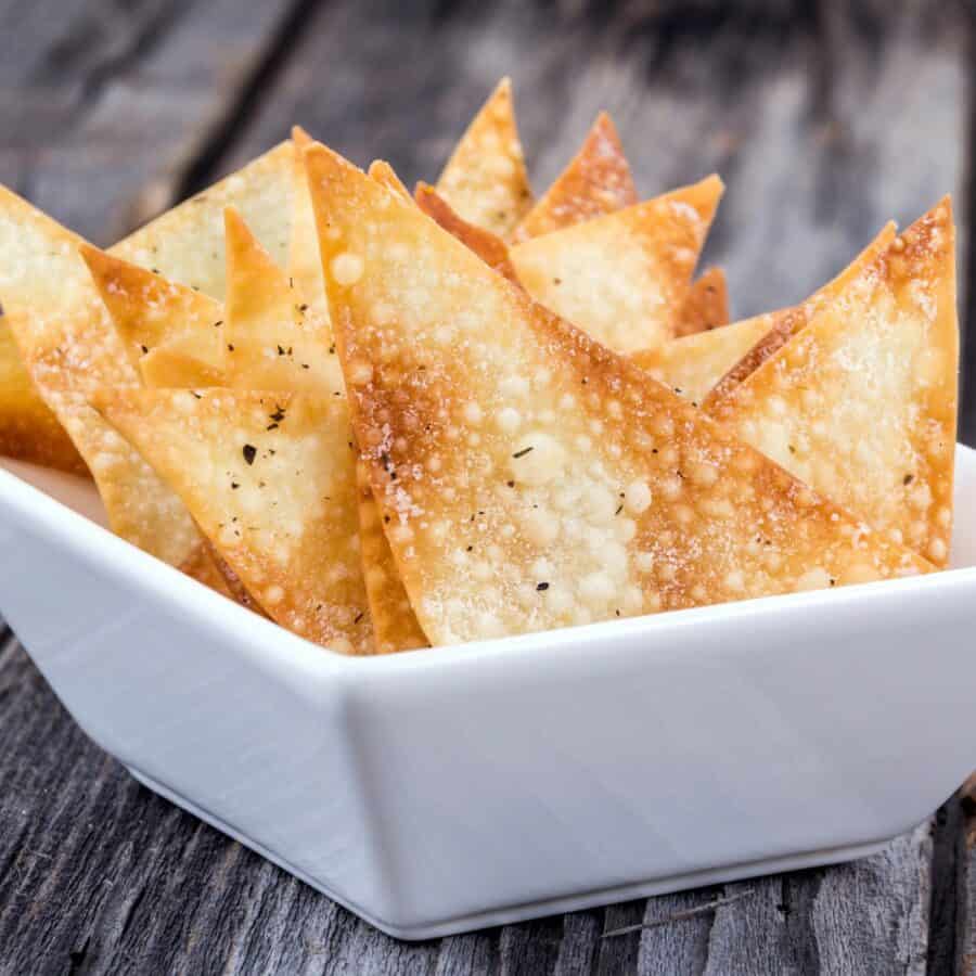 Wonton Chips in a white bowl