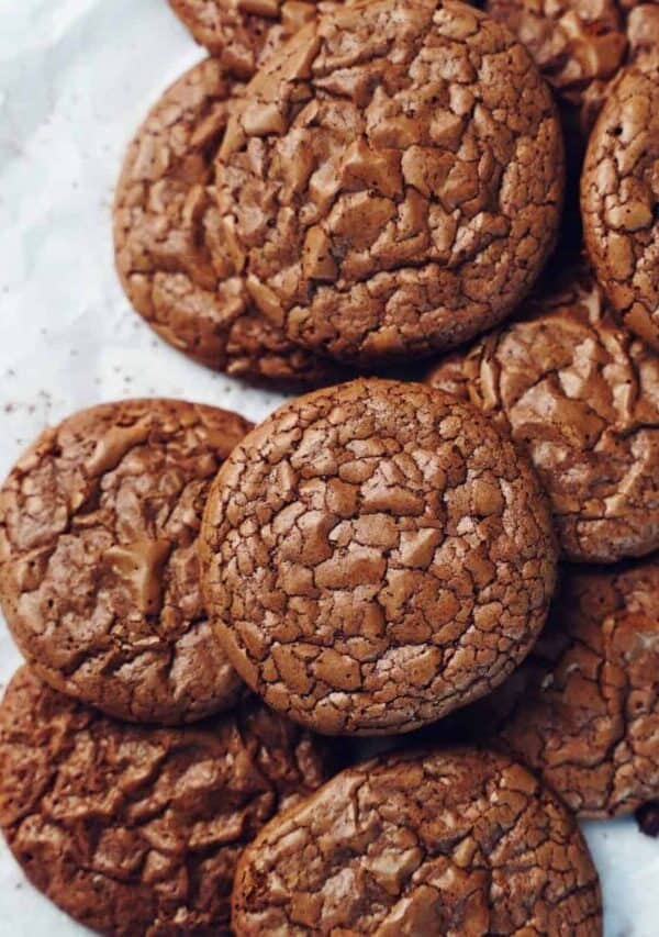 Overhead image of Brownie Mix Cookies on a light background