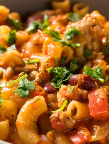 Close up image of Chili Mac in a bowl