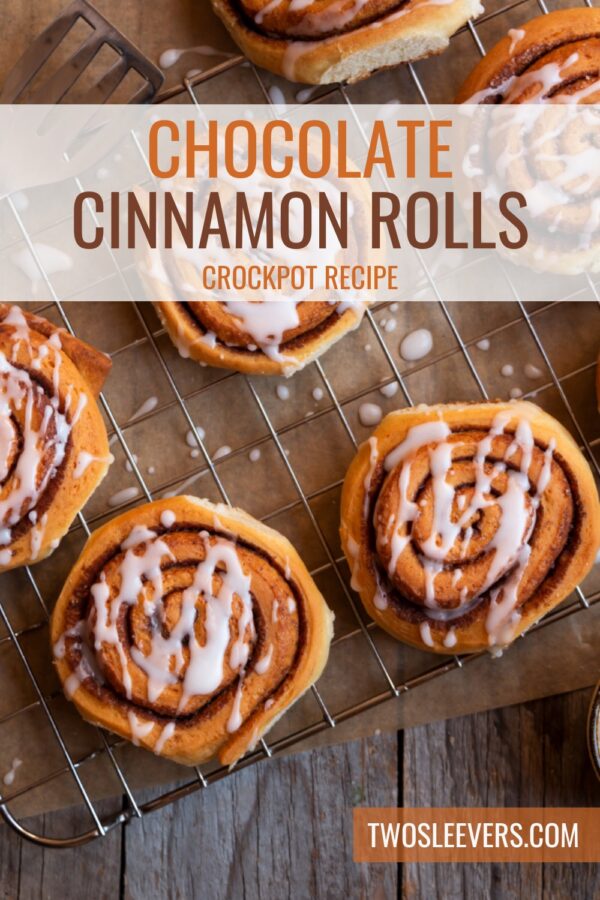 Chocolate Cinnamon Rolls Pin with text overlay