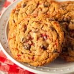 Close up image of peppermint chocolate chip cookies on a white plate - 8