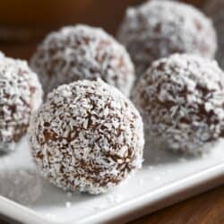 Five Rum Balls on a white plate
