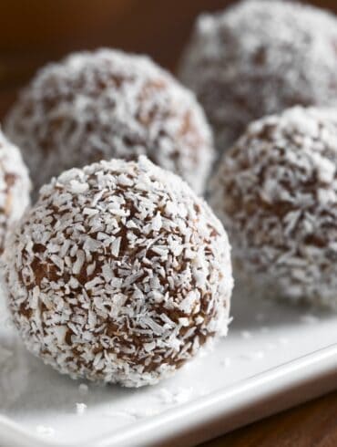 Five Rum Balls on a white plate